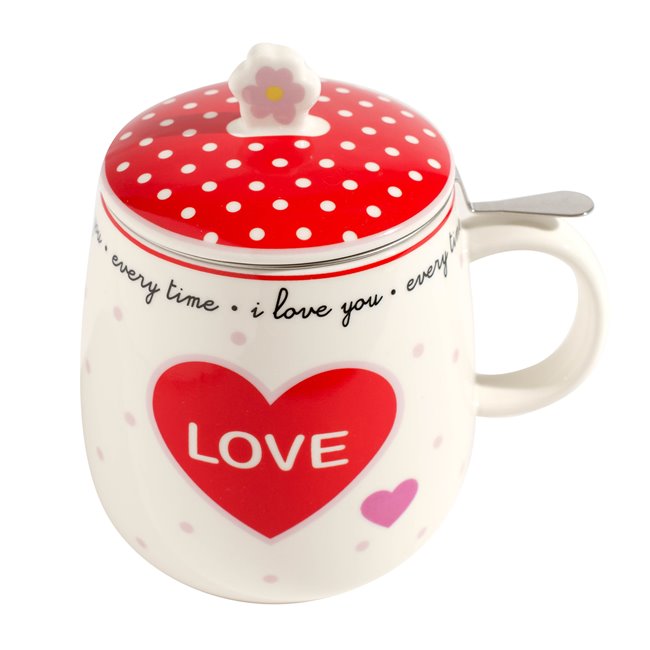 Кружка с крышкой и ситечком Twist Match Red, 450ml, H14x13x10cm