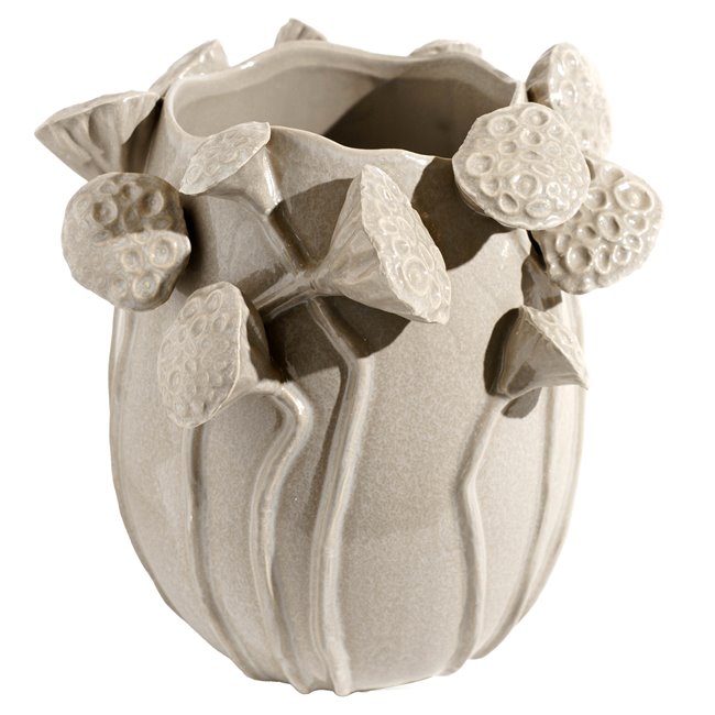 Vase Lotus, beige, stoneware, H26.5x25.5x26.5cm