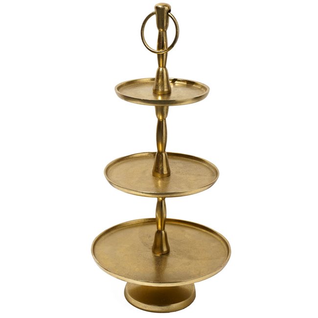 Kūku trauks 3 stāvu Jova, zelta krāsā, metāla, H52cm, D24cm