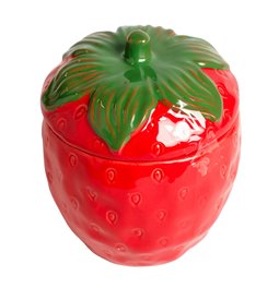 Декоративная посуда с крышкой Strawberry, красный/зеленый, керамика, H13.5cm, D10cm