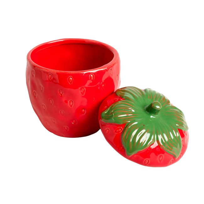 Декоративная посуда с крышкой Strawberry, красный/зеленый, керамика, H13.5cm, D10cm