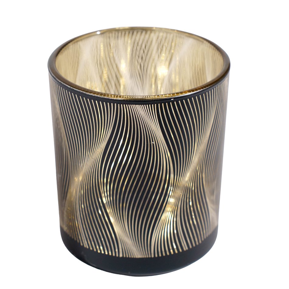 Candle holder, black, glass, H8cm, D7cm