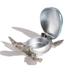 Deco figurine box with lid Turtle, blue/silver color, H5x16x16cm