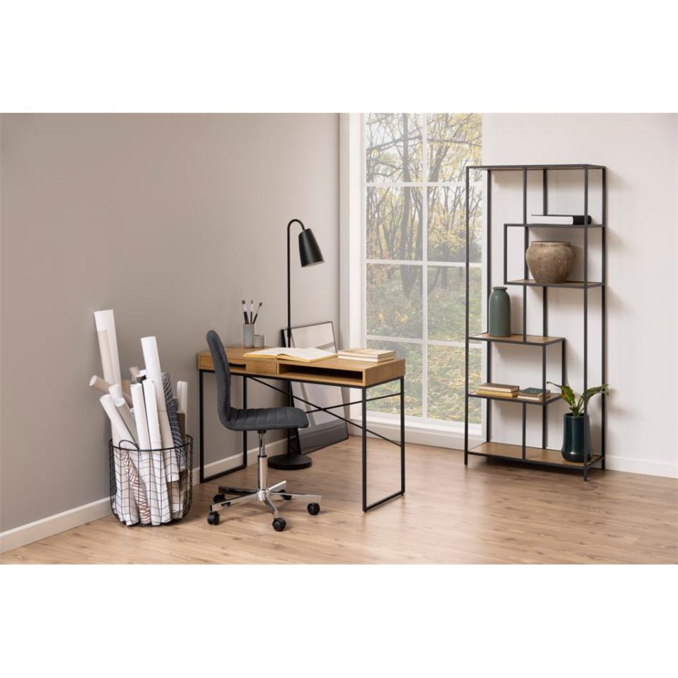 Office table Seaford, black/oak color, MDF/metal, H75x110x45cm