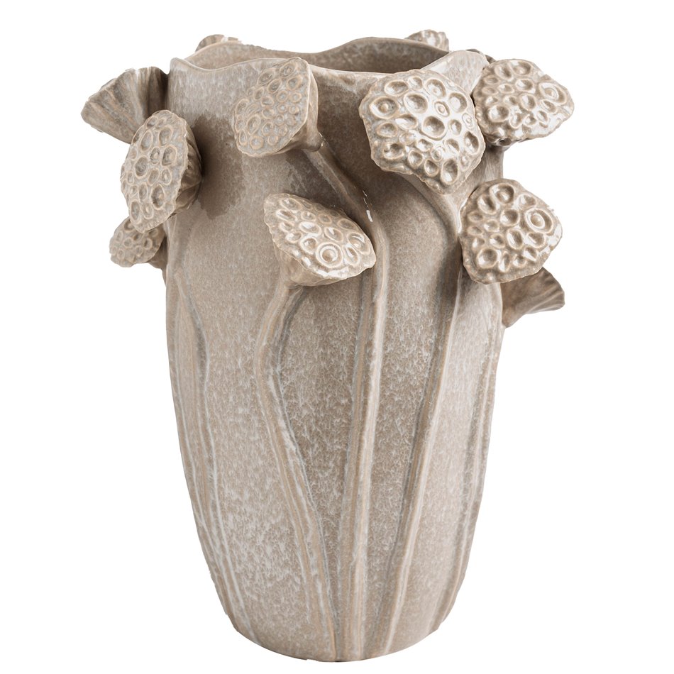 Vase Lotus, beige, stoneware, H35x27.5x25.5cm