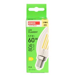 Spuldze LED silti balta, E14 5.9W, 806lm, 2700K, H9.7x3.5x3.5cm