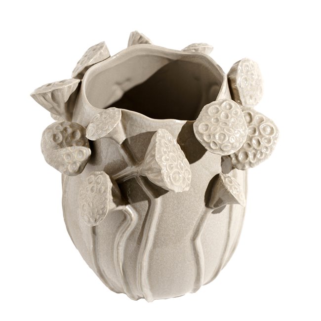 Vase Lotus, beige, stoneware, H26.5x25.5x26.5cm