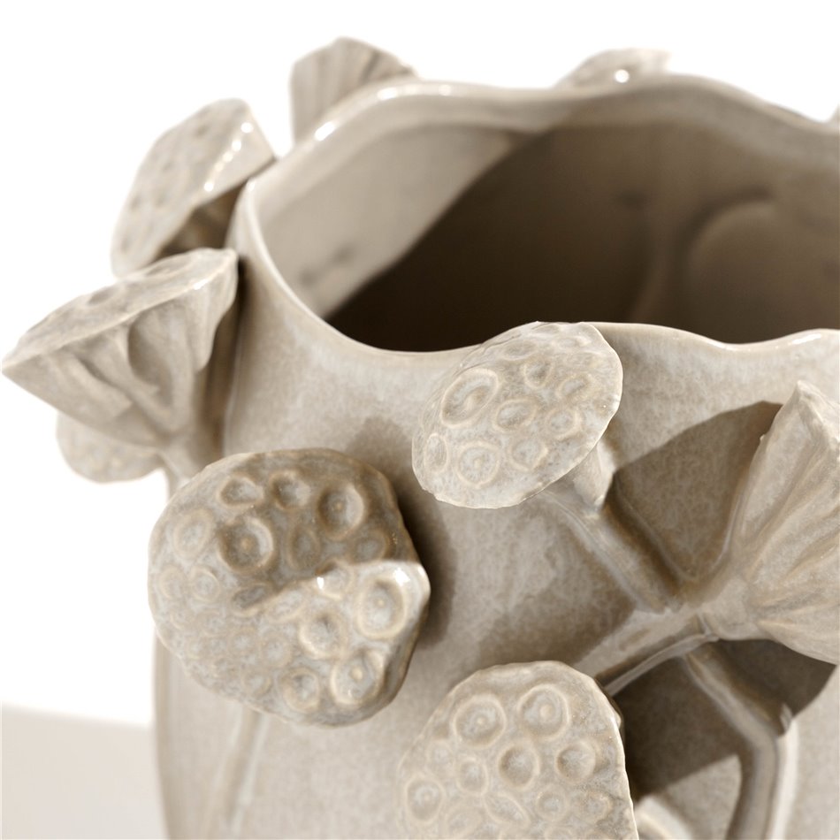 Vase Lotus, beige, stoneware, H26.5x25.5x26.5cm