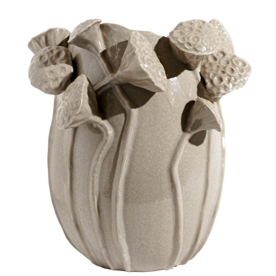 Vase Lotus, beige, stoneware, H26.5x25.5x26.5cm