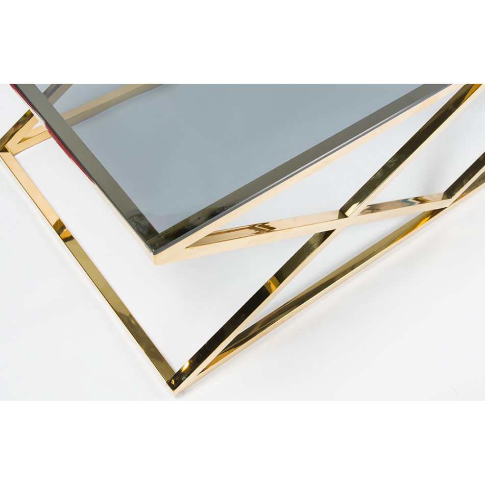 Coffee table Eden, toned glass/golden, 120x60x40cm