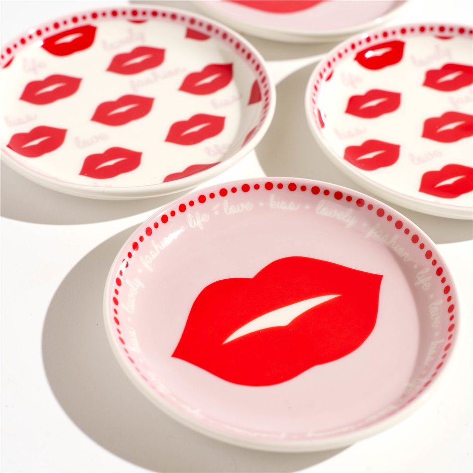 Plate set 4 Twist Match Red, D9.9cm H1.9cm, set of 4 pcs.