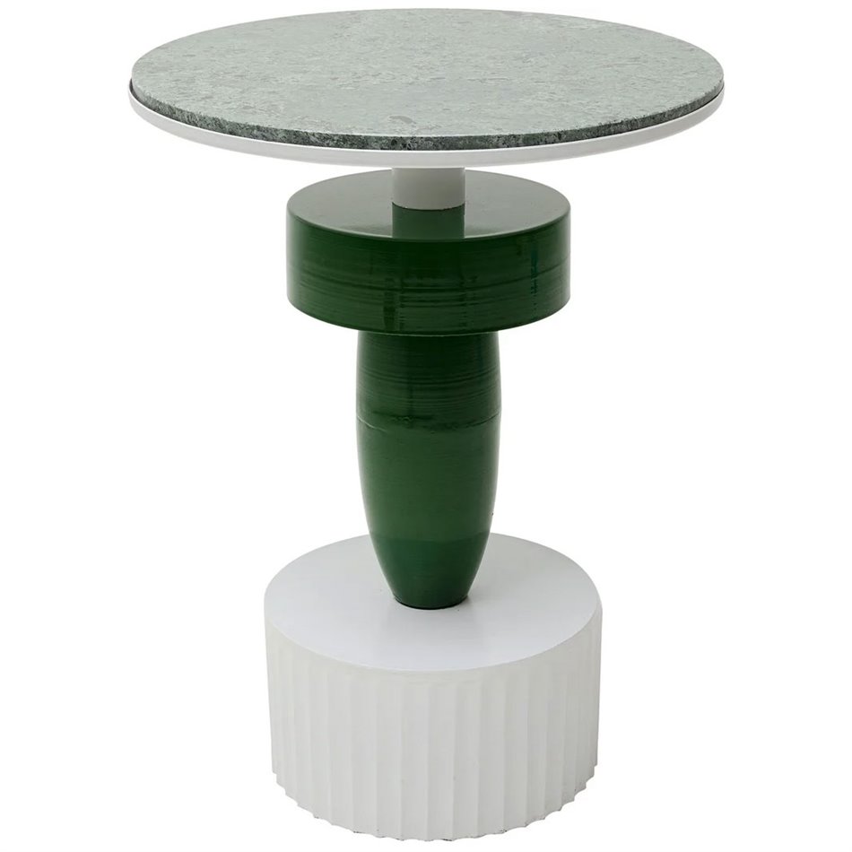 Side table Memphis, green/white, marble/metal, D40cm H48cm