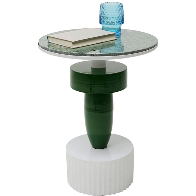 Side table Memphis, green/white, marble/metal, D40cm H48cm