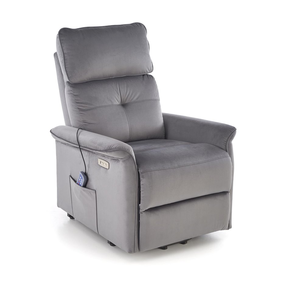 Electric recliner with massage function Hemiro, grey, H108-90x80x90-160cm, seat height 51-52cm