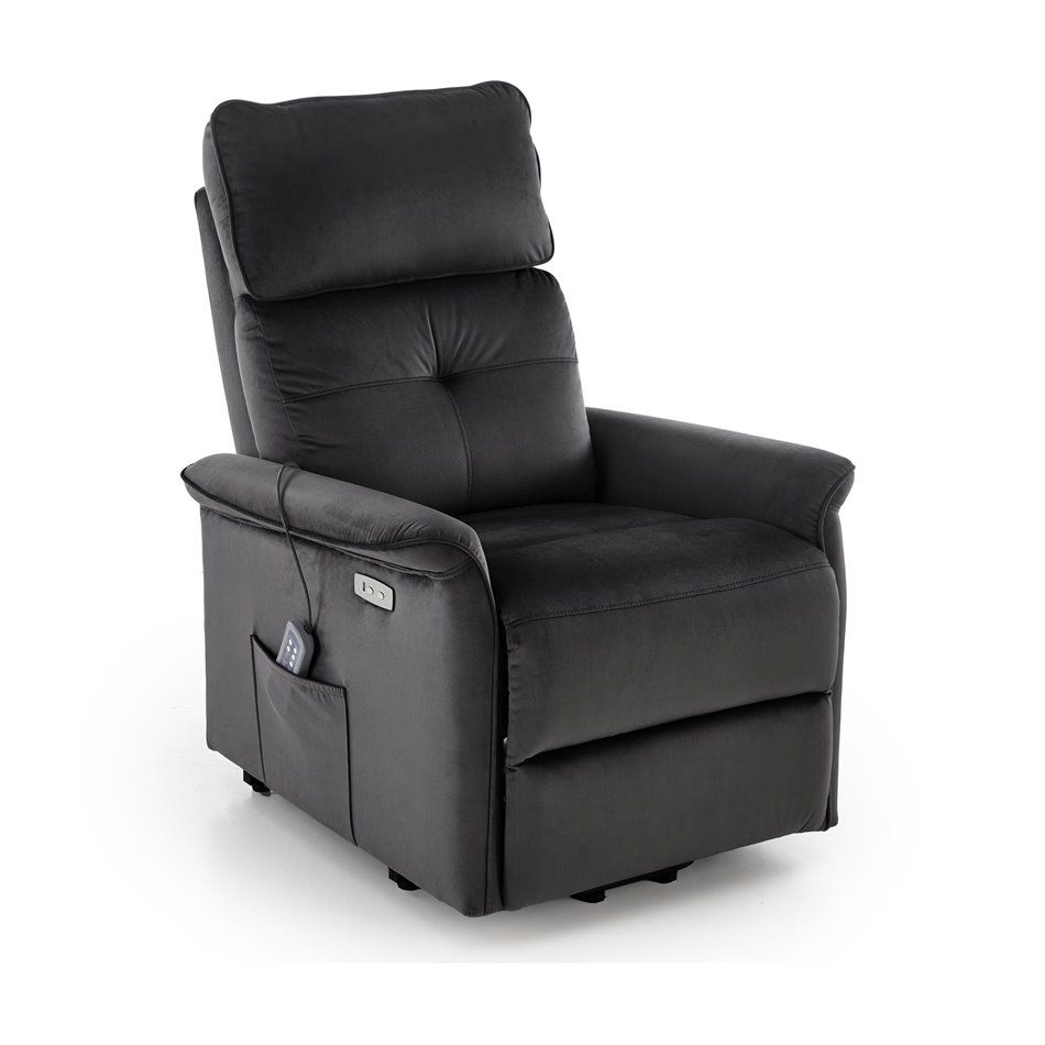 Electric recliner with massage function Hemiro, black, H108-90x80x90-160cm, seat height 51-52cm