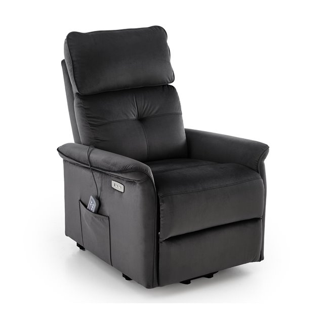 Electric recliner with massage function Hemiro, black, H108-90x80x90-160cm, seat height 51-52cm