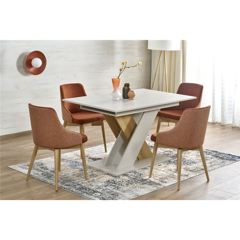 Extendable dining table Harelto, oak pattern/cashmere color, chipboard, 130-175x85cm H76cm 