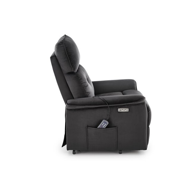 Electric recliner with massage function Hemiro, black, H108-90x80x90-160cm, seat height 51-52cm