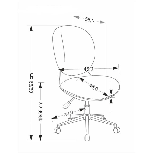 Office chair Horion, white/grey, polyester/polypropylene, H89-99cm 55x46cm, seat height 48-58cm