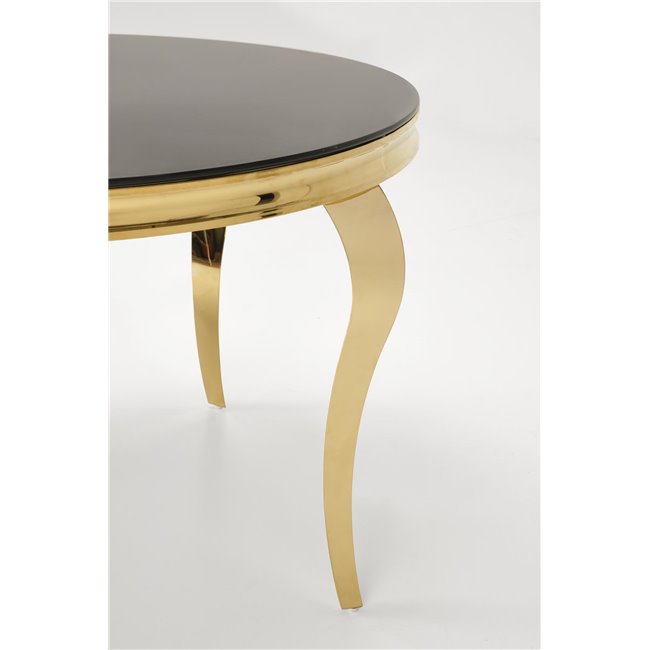 Dining table Heginald G, black/gold color, steel/glass, D120cm, H76cm 