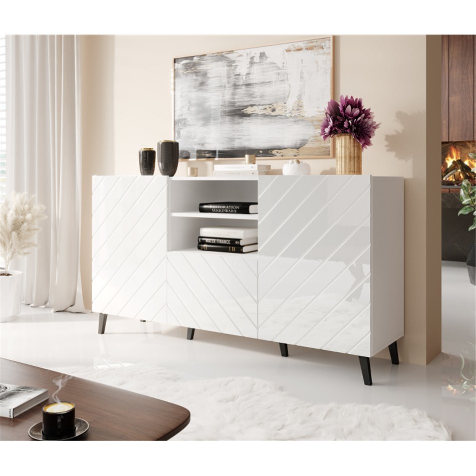 Dresser  Habeto, glossy white, chipboard, H82x150x41.6cm 