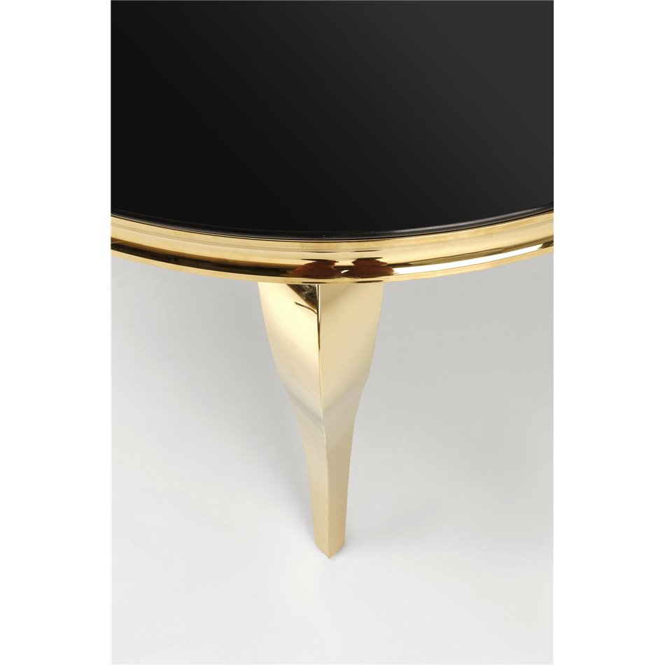 Dining table Heginald G, black/gold color, steel/glass, D120cm, H76cm 