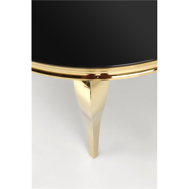 Dining table Heginald G, black/gold color, steel/glass, D120cm, H76cm 