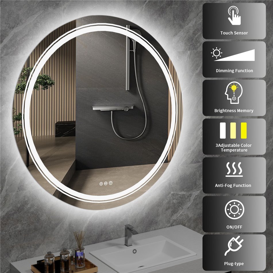 Wall mirror Hover 80,, aluminium/glass, D80x3.7cm 