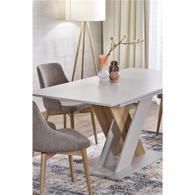 Extendable dining table Harelto, oak pattern/cashmere color, chipboard, 130-175x85cm H76cm 