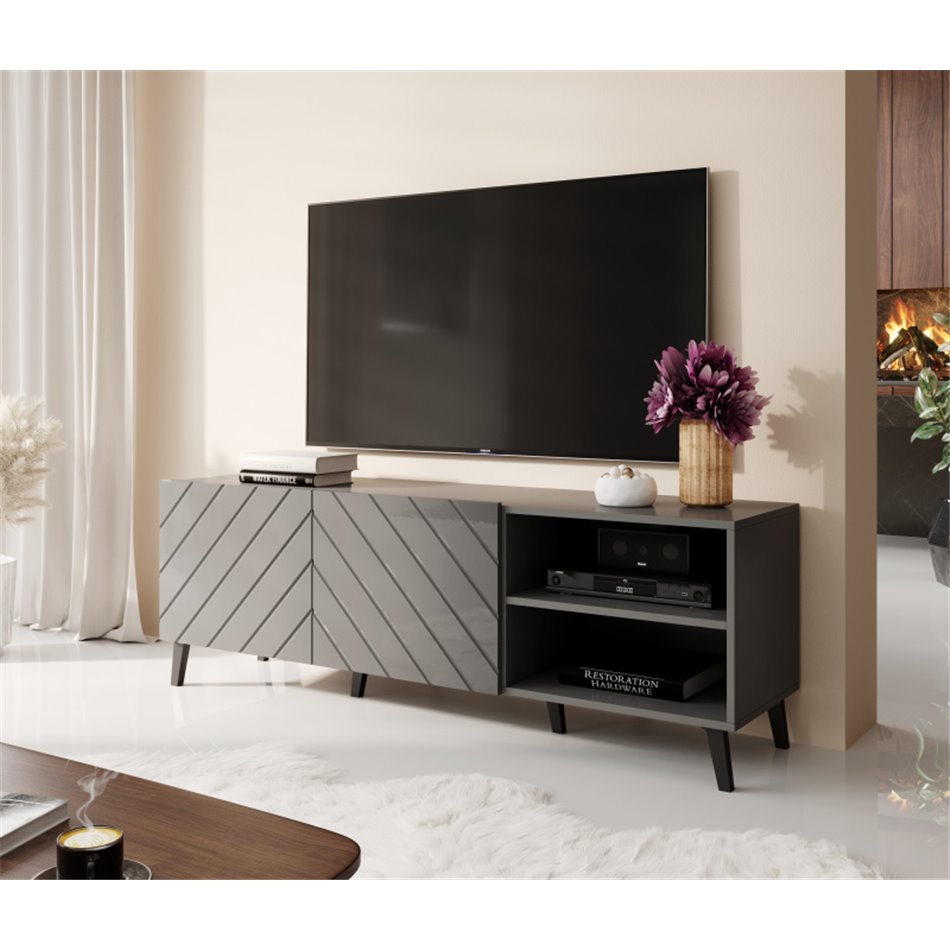 TV table Habeto, grey, chipboard/plastic, 150x41.6cm, H52cm 