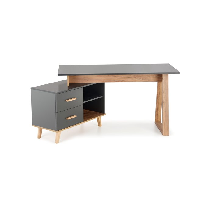 Desk Hergio, anthracite/wotan oak pattern, chipboard, H78x60-90x134-210cm 
