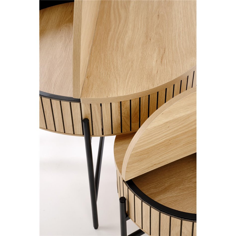 Coffee table set with storage space Hante, natural/black, H50x D67cm, H40x D36cm 