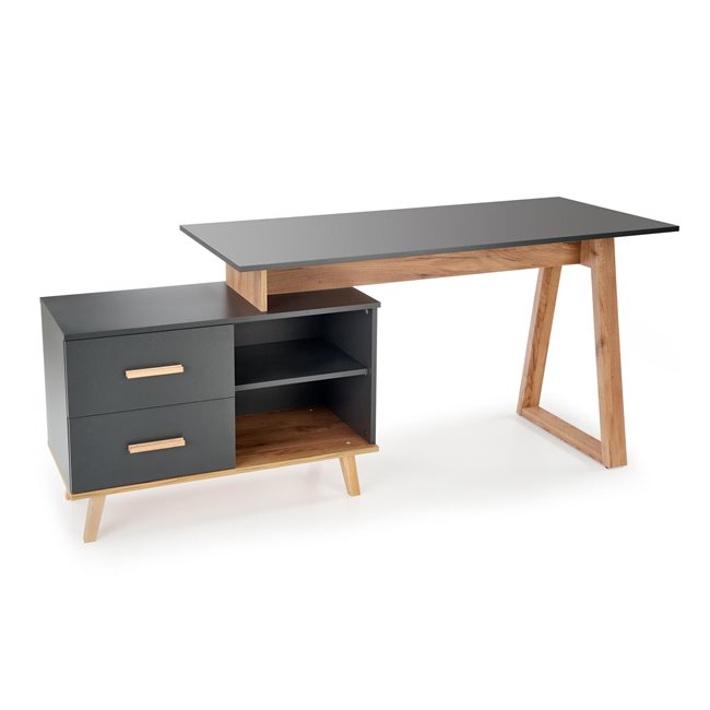 Desk Hergio, anthracite/wotan oak pattern, chipboard, H78x60-90x134-210cm 