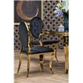Dining table Heginald G, black/gold color, steel/glass, D120cm, H76cm 