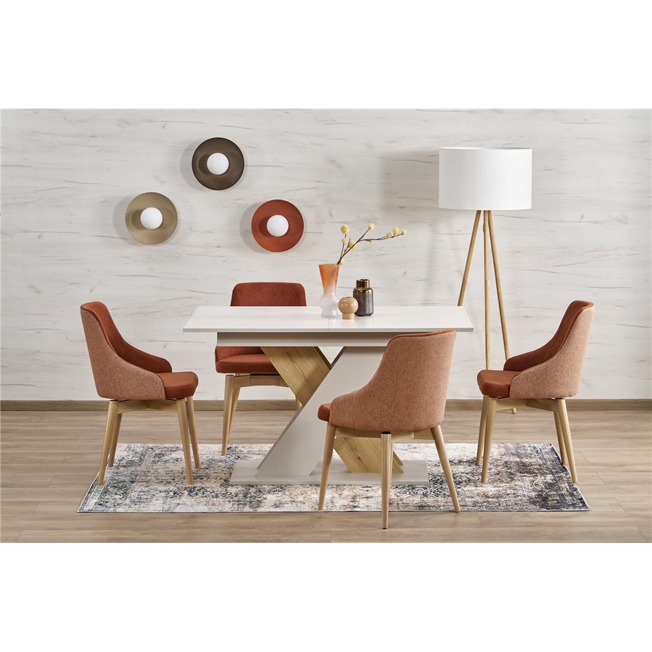 Extendable dining table Harelto, oak pattern/cashmere color, chipboard, 130-175x85cm H76cm 