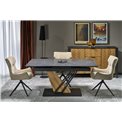 Extendable dining table Holant, black/oak pattern/gold colors,, 140-180x90cm H76cm 