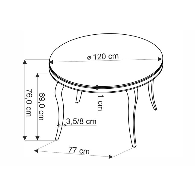 Dining table Heginald G, black/gold color, steel/glass, D120cm, H76cm 