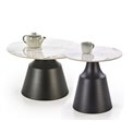 Комлект кофейных столиков Hagneta, белый мрамор/чёрный, H48xD50см, H43xD70см 
