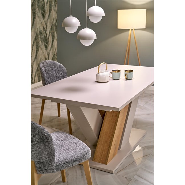 Extendable dining table Harandon, cremona oak/cream color,, 160-200x90cm H76cm 