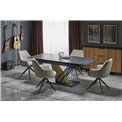 Extendable dining table Holant, black/oak pattern/gold colors,, 140-180x90cm H76cm 