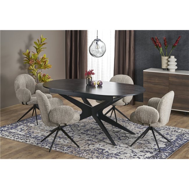 Extendable dining table Handro, black, MDF/steel, 180-240x100cm H76cm 