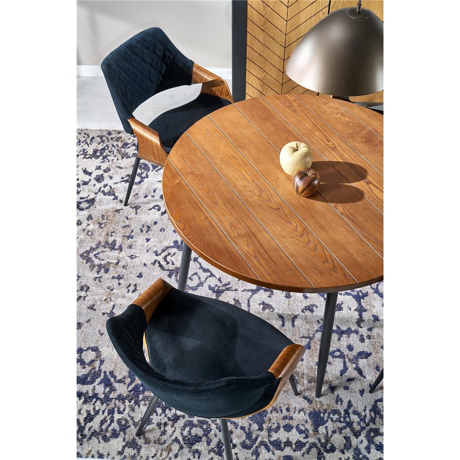 Dining table Harry, walnut/black color, steel/melamine/MDF, D105cm, H75cm 