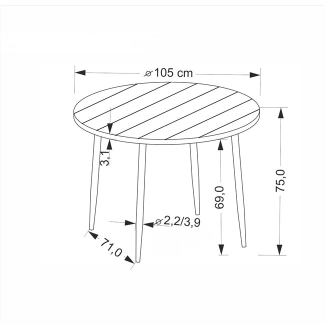 Dining table Harry, walnut/black color, steel/melamine/MDF, D105cm, H75cm 