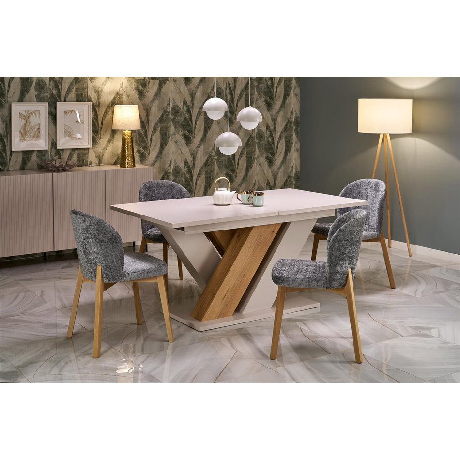 Extendable dining table Harandon, cremona oak/cream color,, 160-200x90cm H76cm 