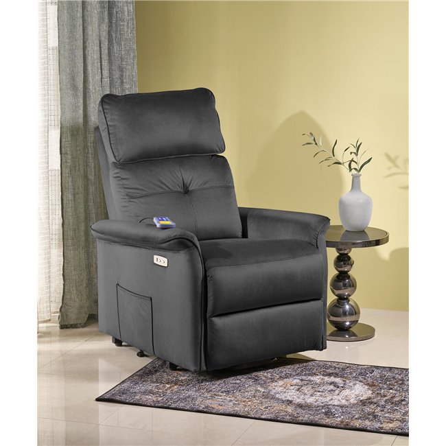 Electric recliner with massage function Hemiro, black, H108-90x80x90-160cm, seat height 51-52cm