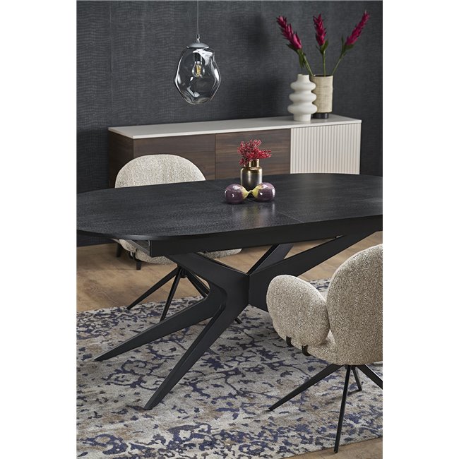 Extendable dining table Handro, black, MDF/steel, 180-240x100cm H76cm 