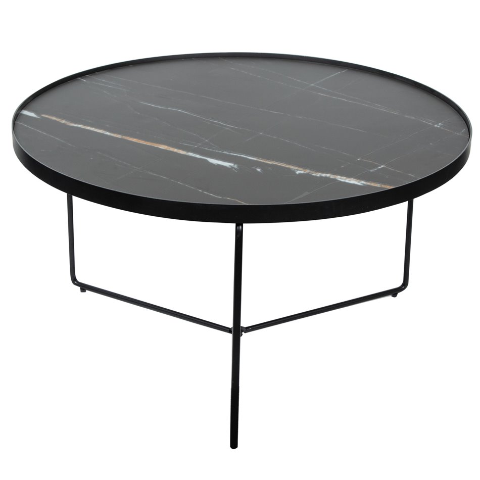 Coffee table Soliera L, D80cm, H45cm, black, metal/glass