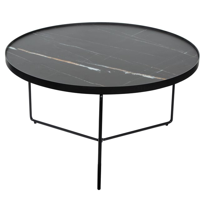 Coffee table Soliera L, D80cm, H45cm, black, metal/glass