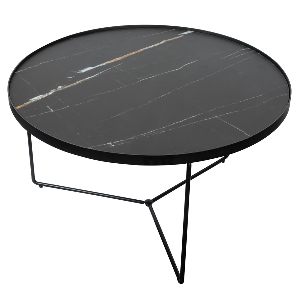 Coffee table Soliera L, D80cm, H45cm, black, metal/glass