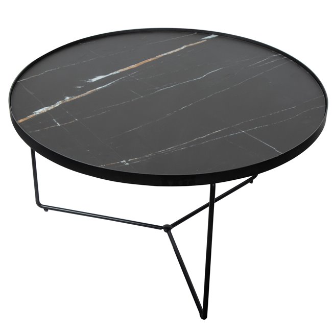 Coffee table Soliera L, D80cm, H45cm, black, metal/glass